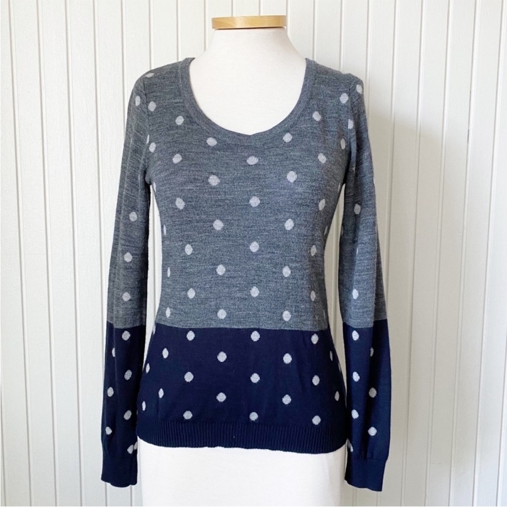 The Limited Gray (Grey) Navy Blue Polka Dot Wool Blend Sweater Size XS
